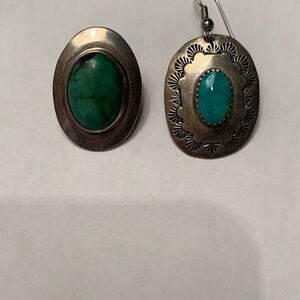 Harveys Silver Earrings with Green Stones